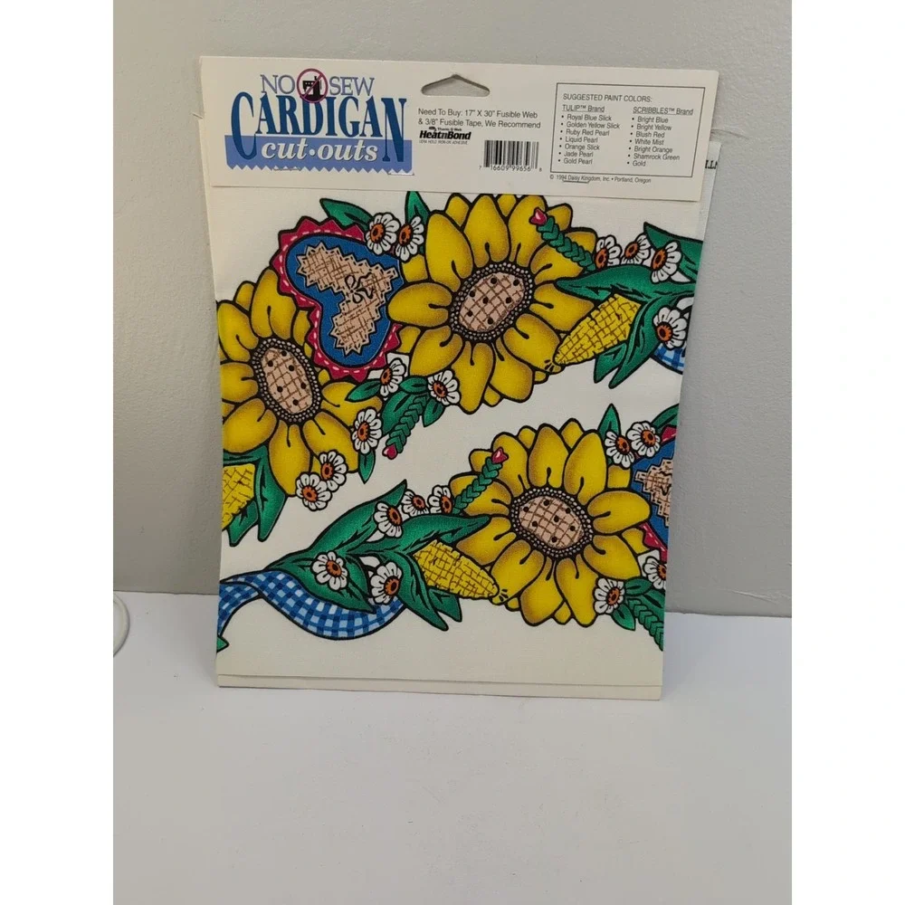 Vintage Daisy Kingdom No Sew Fabric Applique Cardigan Cut-Outs SUNFLOWER Fabric‎